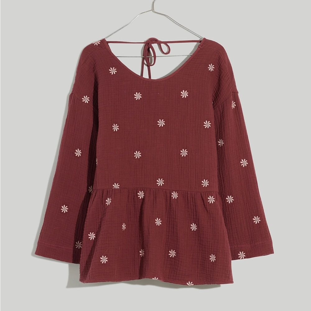 Madewell Embroidered Lightspun Peplum Open Back Top - XL